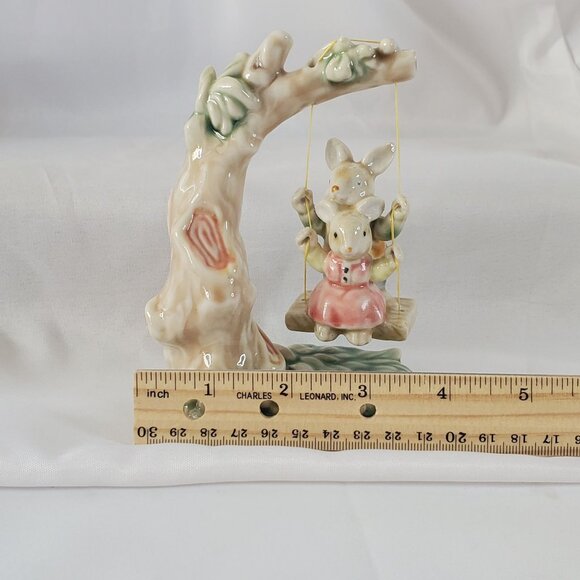 Tales of Bunny Hollow Ceramic Young Bunnies Tree Swing VTG 1993 Albert E Price - Picture 5 of 14